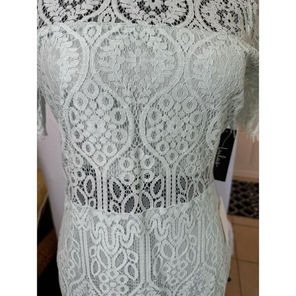 NWT Lulus Mint Blue Sheer Lace Office Siren Shortsleeve Mini Dress M Bodycon - Picture 6 of 13